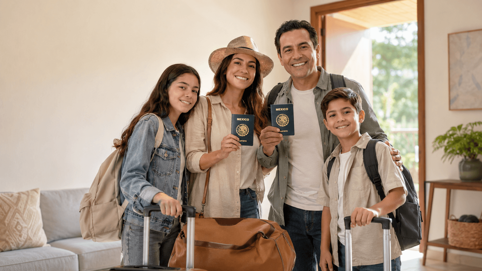 Familia mexicana consultando a Rumbo Claro por WhatsApp desde su casa